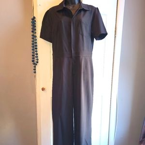 Black Short sleeve Zip Front Jumpsuit